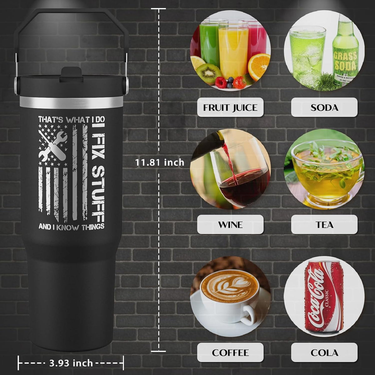 Funny Gifts For Men - That's What I Do I Fix Stuff and I Know Things Cup - 30oz Insulated Tumbler with Handle - Cool Fathers 