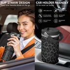 30oz Insulated Leopard Tumbler with Handle,Featuring a Leak-proof 2-in-1 Lid and Straw,a Vacuum-insulated Travel Coffee Mug,P