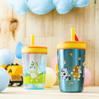 Zak Designs 12oz and 15oz 2-Pack Straw Tumbler Stainless Steel and Plastic with Additional Straw Leakproof and Perfect for Ki