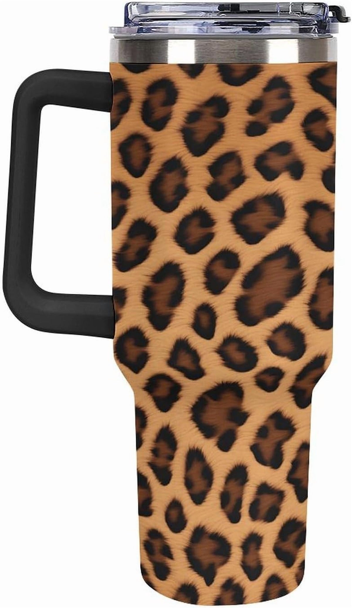 40oz Insulated Stainless Steel Tumbler with Handle, Abstract Brown Leopard Print Leakproof Water Bottles Travel Mug with Lid 
