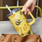 40oz Bee Tumbler With Handle Lid and Straw -Bee gifts for women Bee Travel Coffee Cup-Bee Gifts For Bee Lover-Bee Mugs