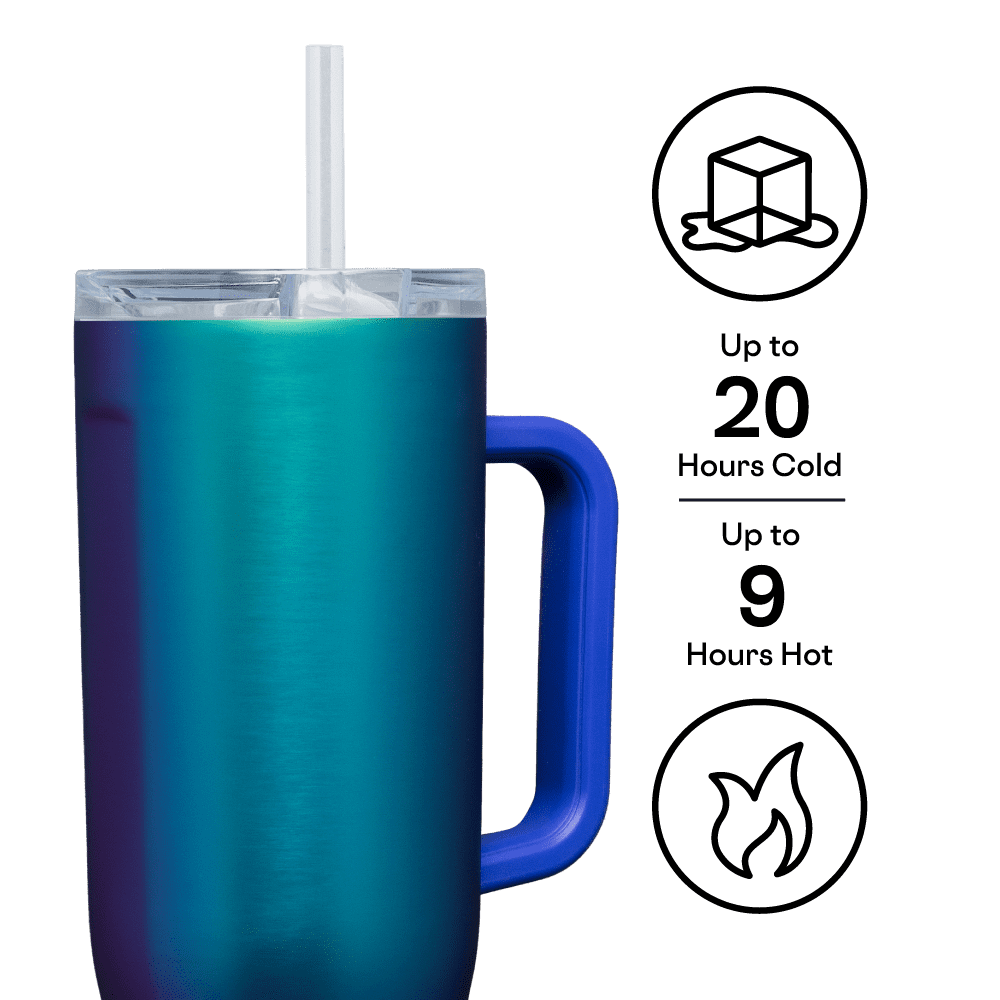 Corkcicle Cruiser Insulated Tumbler with Handle and Straw, Dragonfly, 40 oz – Reusable Water Bottle Keeps Beverages Cold for 