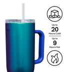 Corkcicle Cruiser Insulated Tumbler with Handle and Straw, Dragonfly, 40 oz – Reusable Water Bottle Keeps Beverages Cold for 