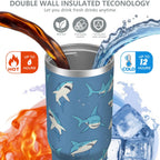 1pc shark 30oz Tumbler with Straw & Handle - Insulated Stainless Steel Cup | Holiday Gift for Man Women (Christmas, Valentine