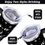 40oz Goth Gothic Tumbler with Handle and Straw, Stainless Steel Vacuum Insulated Flip Straw Butterfly Moon Tumbler, Spill Pro
