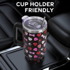 Valentines Day Gifts 40 oz Tumbler with Handle and Straw Lid,Valentine''s Day Gift for Her Women Girlfriend Wife Dog Bones an