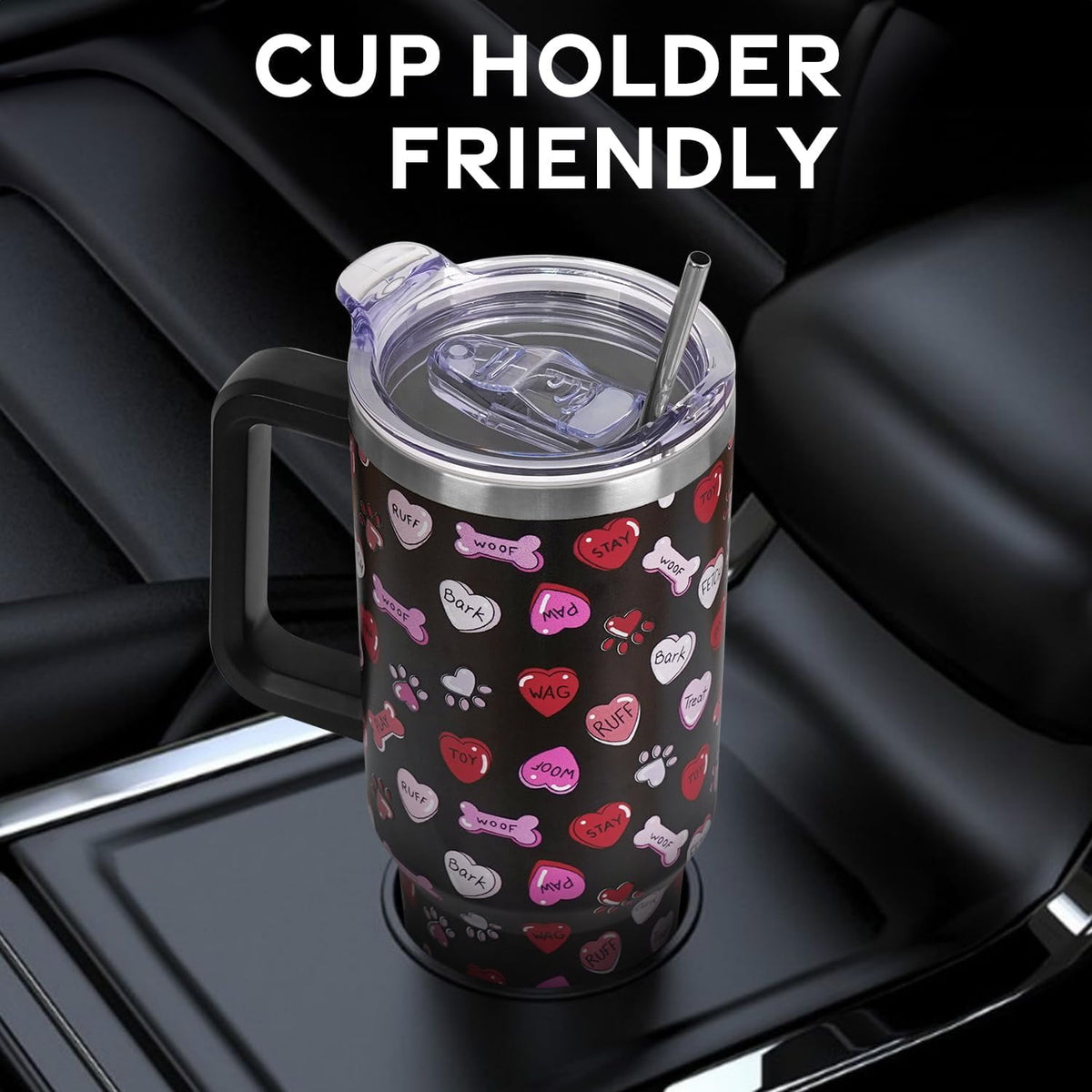 Valentines Day Gifts 40 oz Tumbler with Handle and Straw Lid,Valentine''s Day Gift for Her Women Girlfriend Wife Dog Bones an