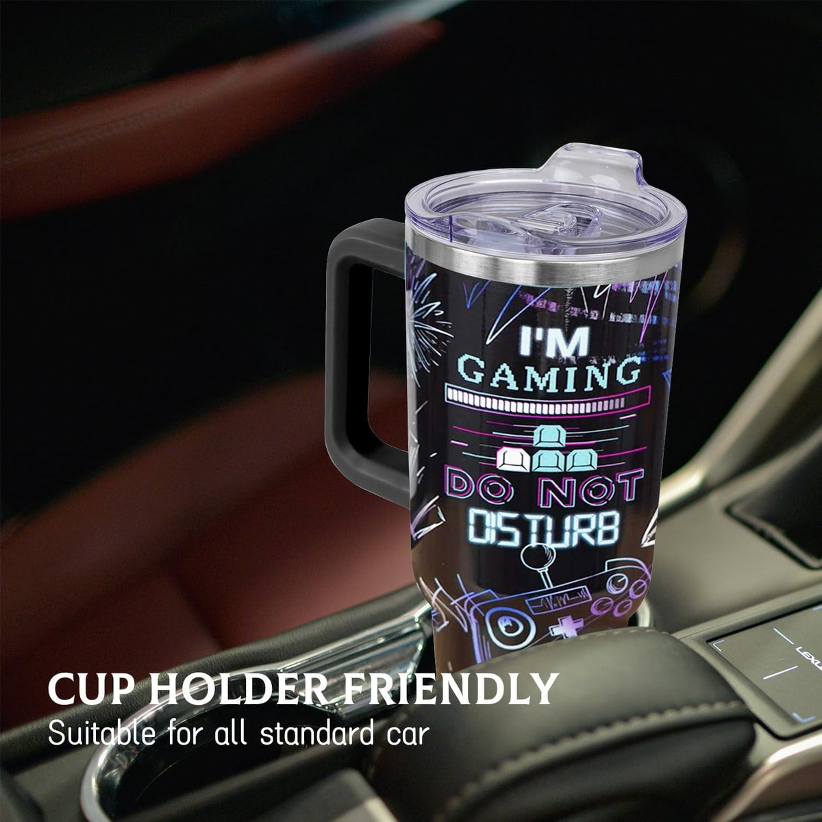 Gamer Gifts, 40 Oz Gaming Tumbler with Handle and Straw Gamer Cup Coffee Mug Tumbler for Men, Cool Gaming Accessories Stuff, 