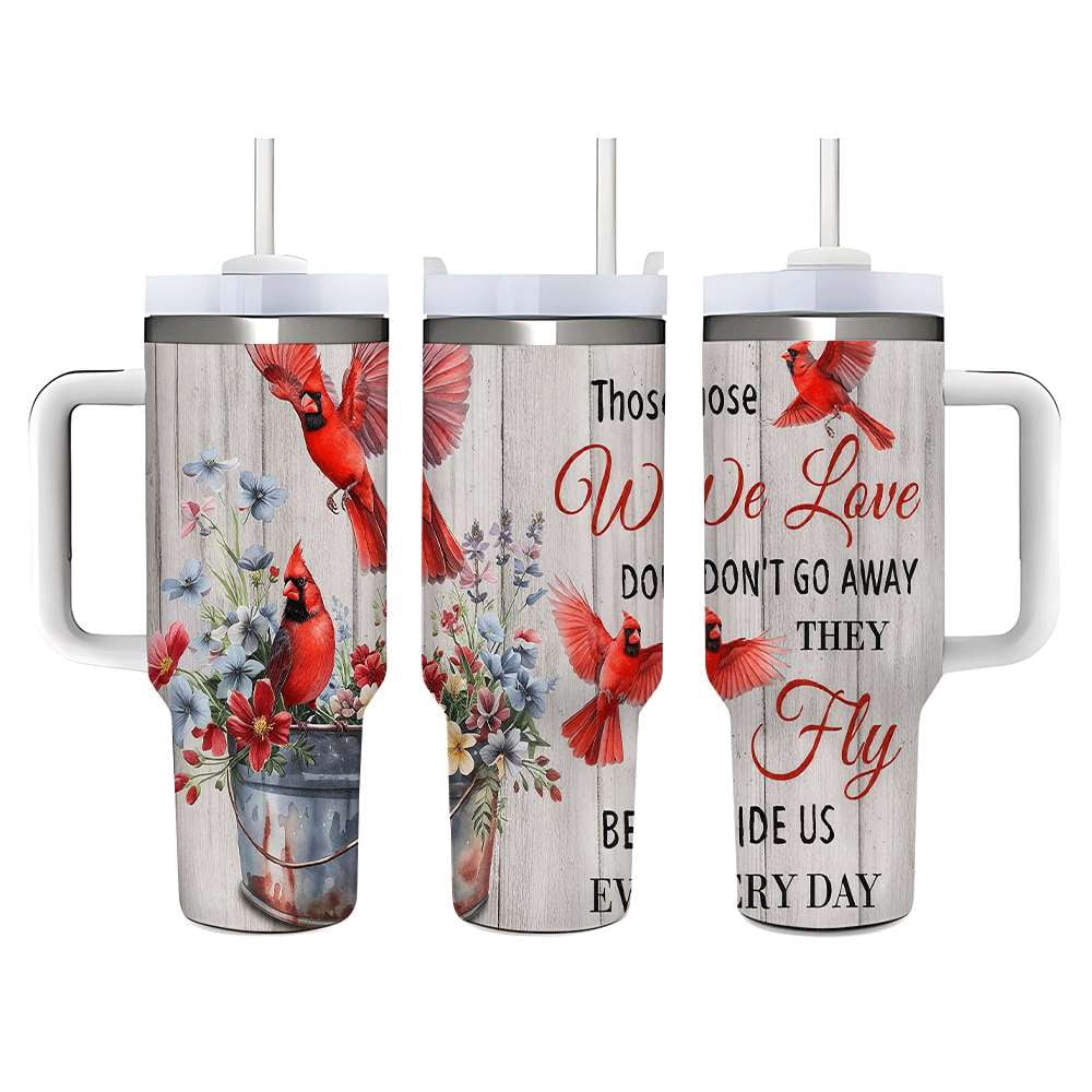 Cardinal Insulated Tumbler with Lid and Straw, Stainless Steel Travel Mug with Handle, Floral Rustic Cardinal Cup, Double Wal