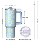 1pc daisy 40oz Tumbler with Straw & Handle - Insulated Stainless Steel Cup | Holiday Gift for Man Women (Christmas, Valentine