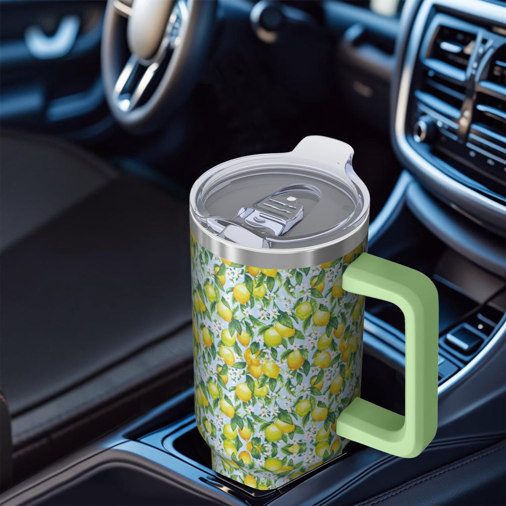 40 oz Lemon Theme Tumbler Spill Proof Lid 40oz Lemon Tumbler with Handle & Straw Double Insulated Travel Coffee Cup Lemon Lov