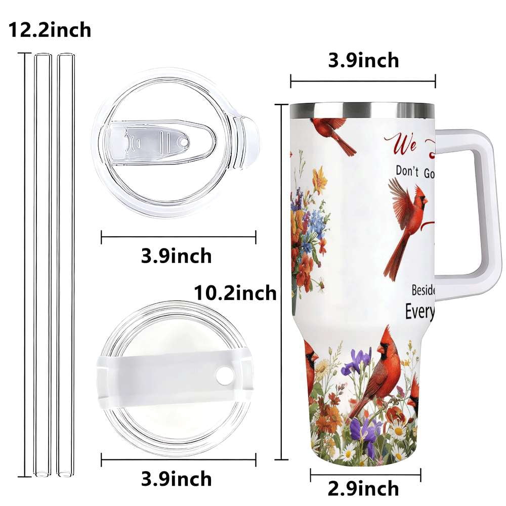 Cardinal Bird Floral Insulated Tumbler with Lid and Straw, Stainless Steel Travel Mug with Handle, Wildflower Spring Art Desi