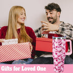 40 Oz Valentines Day Tumbler 3d-Printed Pink Love Tumbler Gifts for Couple Women Men Insulated Travel Cup with Handle Lid and