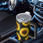1pc Sunflower 40oz Tumbler with Straw & Handle - Insulated Stainless Steel Cup | Holiday Gift for Man Women (Christmas, Valen