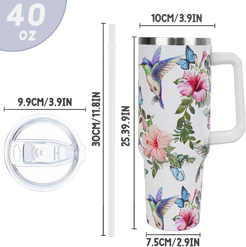 40 oz Tumbler with Handle and Straw Leak Proof Tumbler 40 oz Insulated Cup with Handle Hummingbird Coffee Travel Mug 40 oz Hu