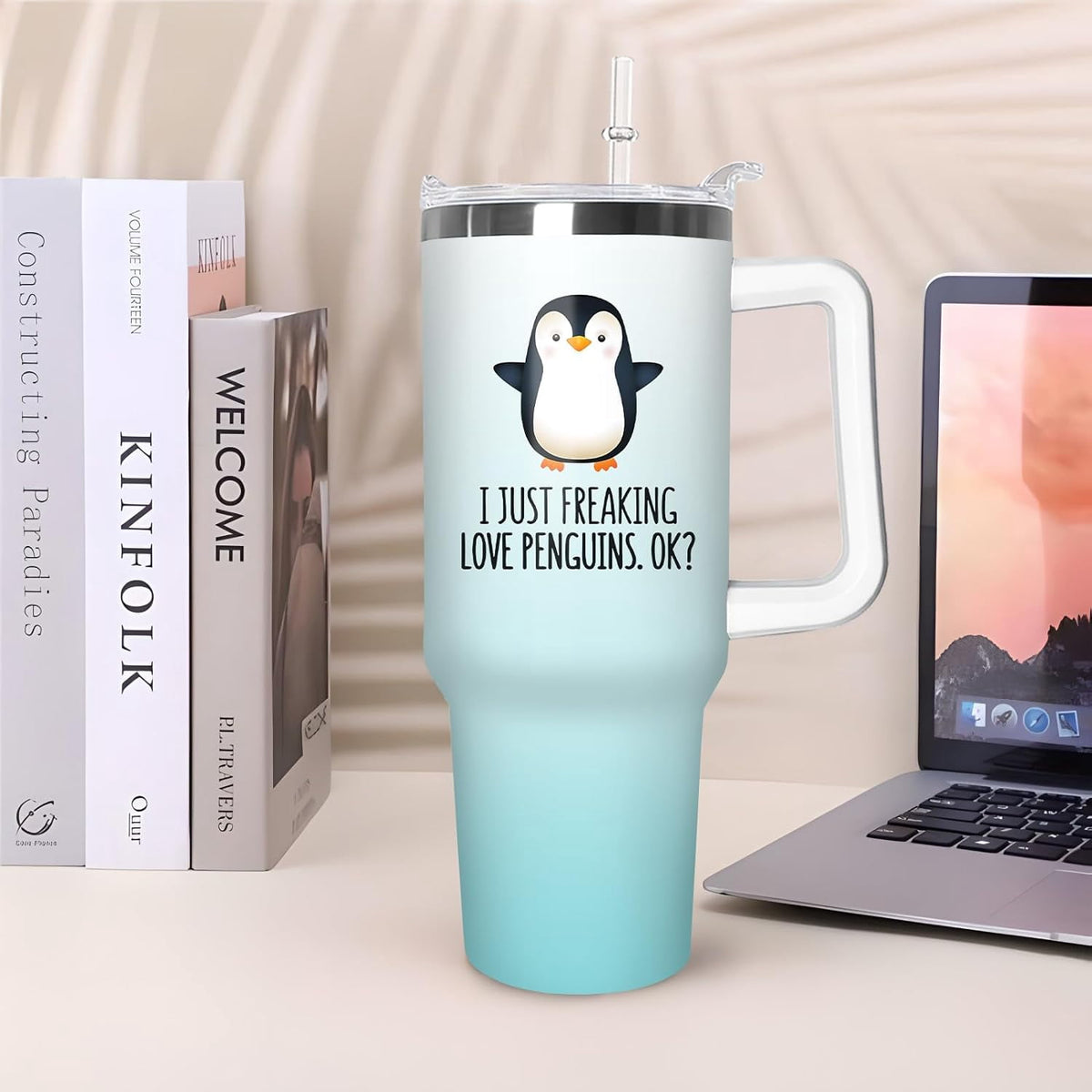 40 oz Penguin Tumbler with Handle Gifts for Penguin Lover 40oz Stainless Steel Travel Cup Mug Water Bottle