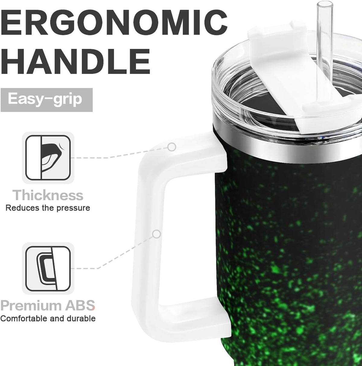 Ombre Leopard Glitter 40 oz Insulated Double Wall Stainless Steel Tumbler with Handle and Straw, Lid, Large Travel Mug Fits i