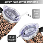 40oz Fashion Leopard Pattern Stainless Steel Flip Straw Tumbler Spill Proof Travel Cup Double Wall Vacuum Insulated Coffee Mu