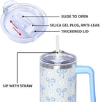 30 Oz Blue Bow Tumbler with Handle and Straw, Insulated Stainless Steel Coffee Travel Cup Mug Water Bottle, Blue Bow Themed G