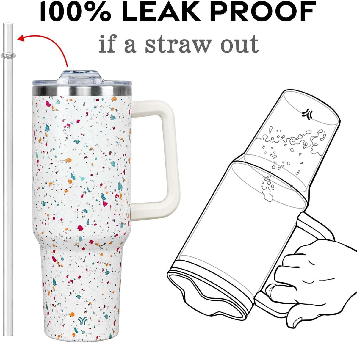 40oz Tumbler with Handle and Straw Lid | Vacuum Insulated Leak Proof Tumbler | Stainless Steel Travel Mug Water Bottle Cup Ke