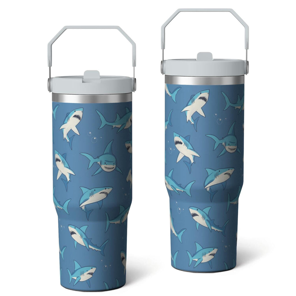 1pc shark 30oz Tumbler with Straw & Handle - Insulated Stainless Steel Cup | Holiday Gift for Man Women (Christmas, Valentine